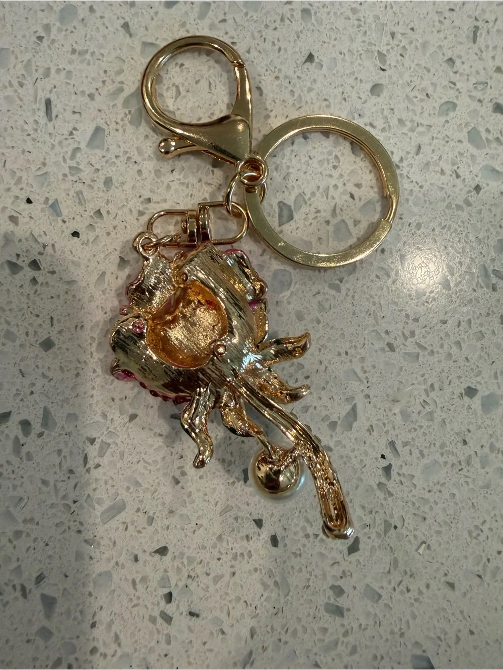 Pink Crystal Rose Gold Keychain with Pearl Charm